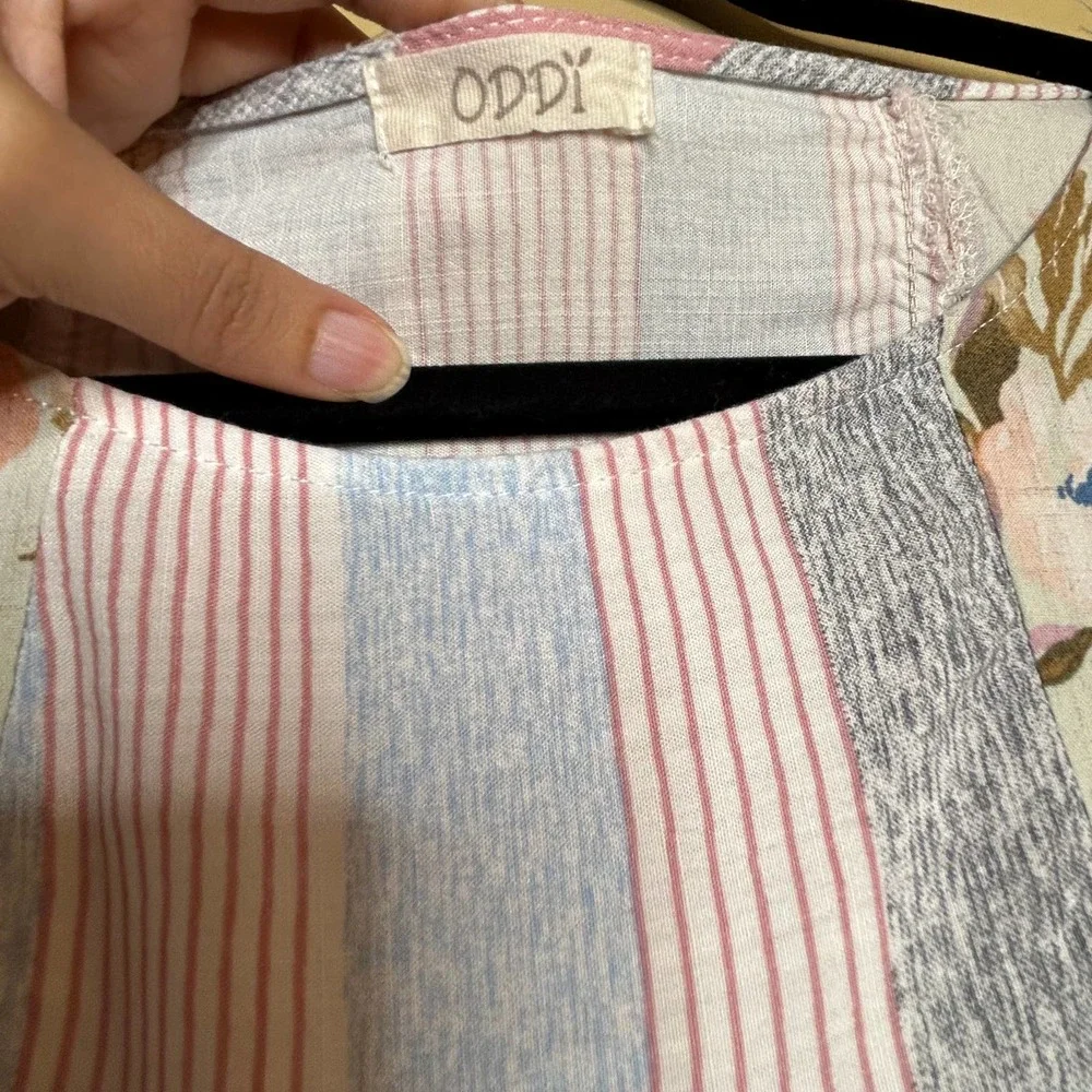 Oddy‎ Blouse Womens Small Multicolor Striped Floral 3/4 Sleeves